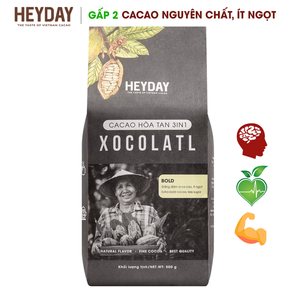 Bột cacao sữa 3in1 Xocolatl Bold - Túi 500g - Độc đáo 45% cacao nguyên chất - Gu mạnh vị...