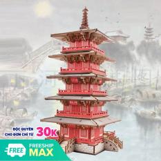 Đồ chơi lắp ráp gỗ 3D- mô hình Hàn Sơn Tự- 216 mảnh ghép- cắt lazer