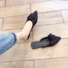 Dép Sục Nữ Nơ Màu Đen – Dép Sục Mũi Nhọn – Giày Dép Nữ Công Sở – Giày Sục Giá Rẻ Đế Thấp – Prettyfeet