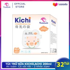 Hộp 32 túi trữ sữa Kichilachi 200ml hình Pig-Túi đựng sữa mẹ dùng 1 lần an toàn, có vòi rót tiện lợi