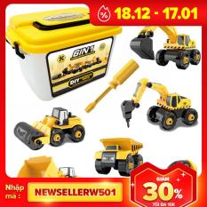 Bộ đồ chơi lắp ráp xe công trình gồm 6 xe kèm hộp đựng, tua vít, nhựa nguyên sinh kích thích tính thực hành của bé -KAVY