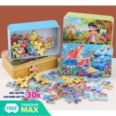 Combo 2 tranh ghép gỗ 60 miếng kèm hộp thiếc cho bé, tranh ghép hình 60 mảnh