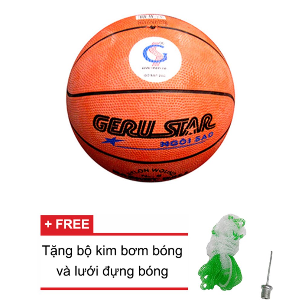 Quả bóng rổ Gerustar số 5 cao su (cam) + Tặng bộ kim bơm bóng và lưới đựng bóng