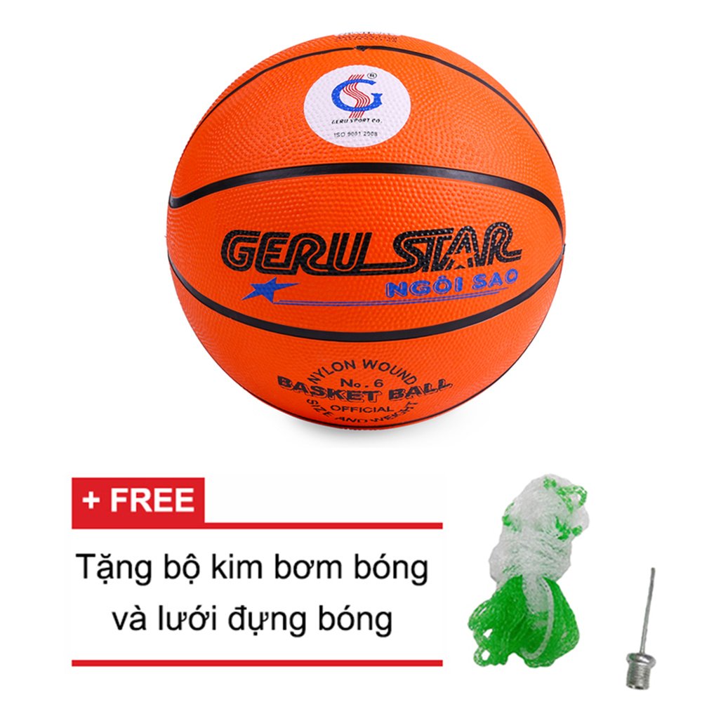 Quả bóng rổ Gerustar số 6 cao su (cam) + Tặng bộ kim bơm bóng và lưới đựng bóng